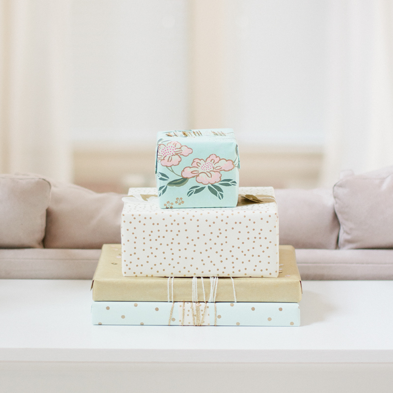 pastel blue + ivory + gold gift wrap // via Anastasia Marie