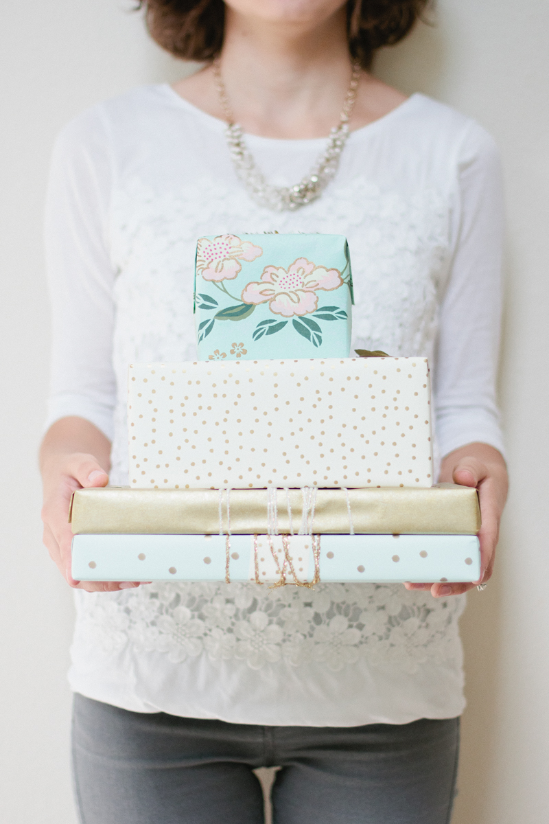 pastel blue + ivory + gold gift wrap // via Anastasia Marie